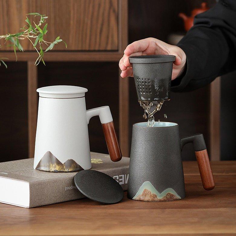 Ceramic Tea Cup with Filter – Mountain Design Large Capacity