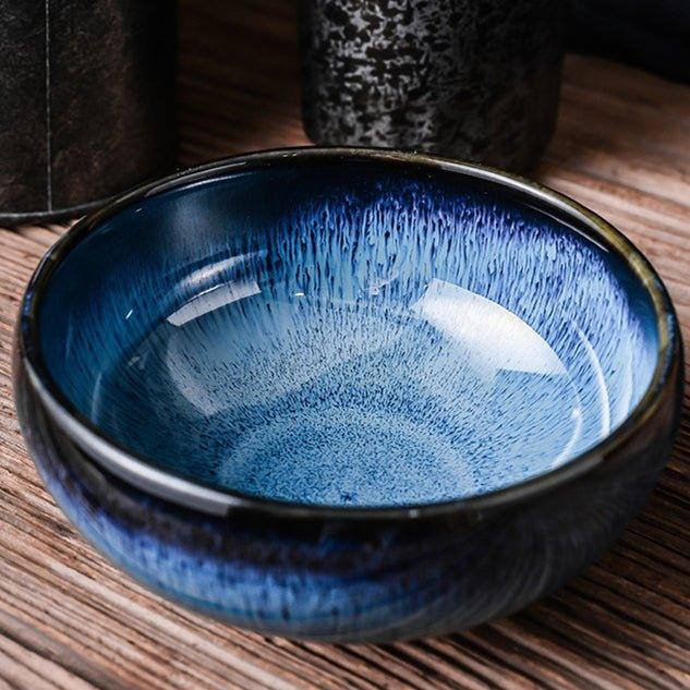 Glazed Ceramic Bowl Japanese Gloss Finish Blue Teal with Spoon Option
