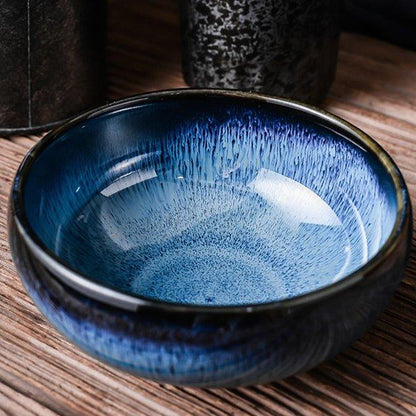 Glazed Ceramic Bowl Japanese Gloss Finish Blue Teal with Spoon Option
