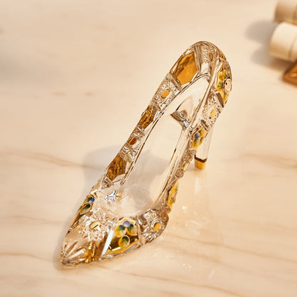 Crystal Slipper Ornament Bohemia Enchanted Cinderella Gold Enamel Floral Czech Crystal Glass Shoe Collectible Gift