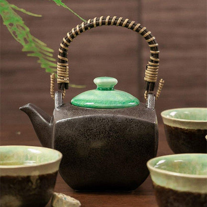 Tea Set | Japanese Mino Ware Jade Ceramic Teapot & 4 Cups Gift Set