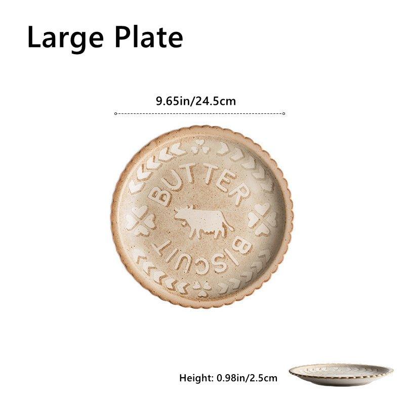 Ceramic Tableware Japanese Butter Biscuit Embossed Plate Bowl Set