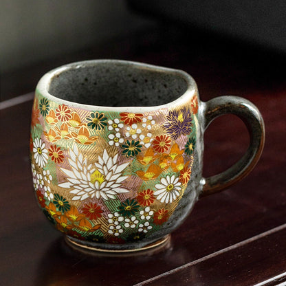 Japanese Ceramic Mug – Kutaniyaki Gold Floral or Cat Night