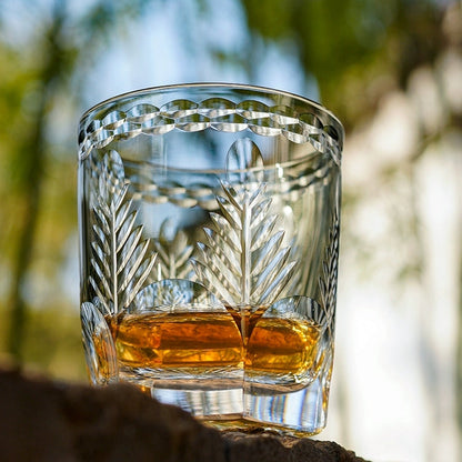 Whiskey Glass Edo Kiriko Avaire Plum Artistry – Hand-Cut Japanese Tumbler with Wooden Box