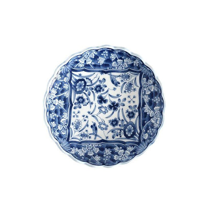 Blue and White Ceramic Bowl and Plate Japanese Handcrafted Traditional Nature Floral Design