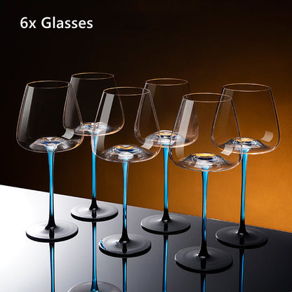 Wine Glasses Blue Stem Hand-Painted Burgundy Glass Decanter Set