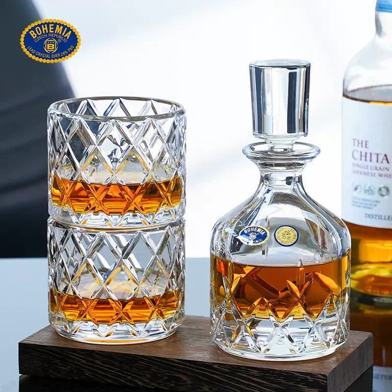 Whisky Decanter Set Bohemia Crystal Stackable Cut Crystal Whisky Decanter Glasses Czech Crystal Bar Gift Set