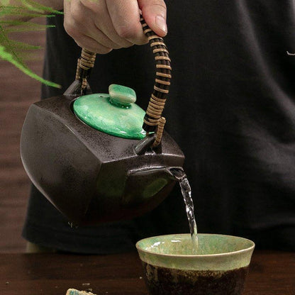 Tea Set | Japanese Mino Ware Jade Ceramic Teapot & 4 Cups Gift Set