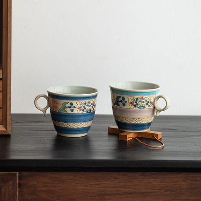 Ceramic Mug | Japanese Hasami Ware Hanashin Floral Vintage Handcrafted Collection