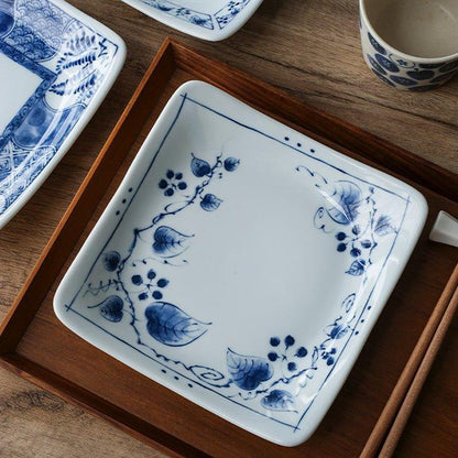 Japanese Square Plate | Mino Ware Ceramic Nature Design Dish