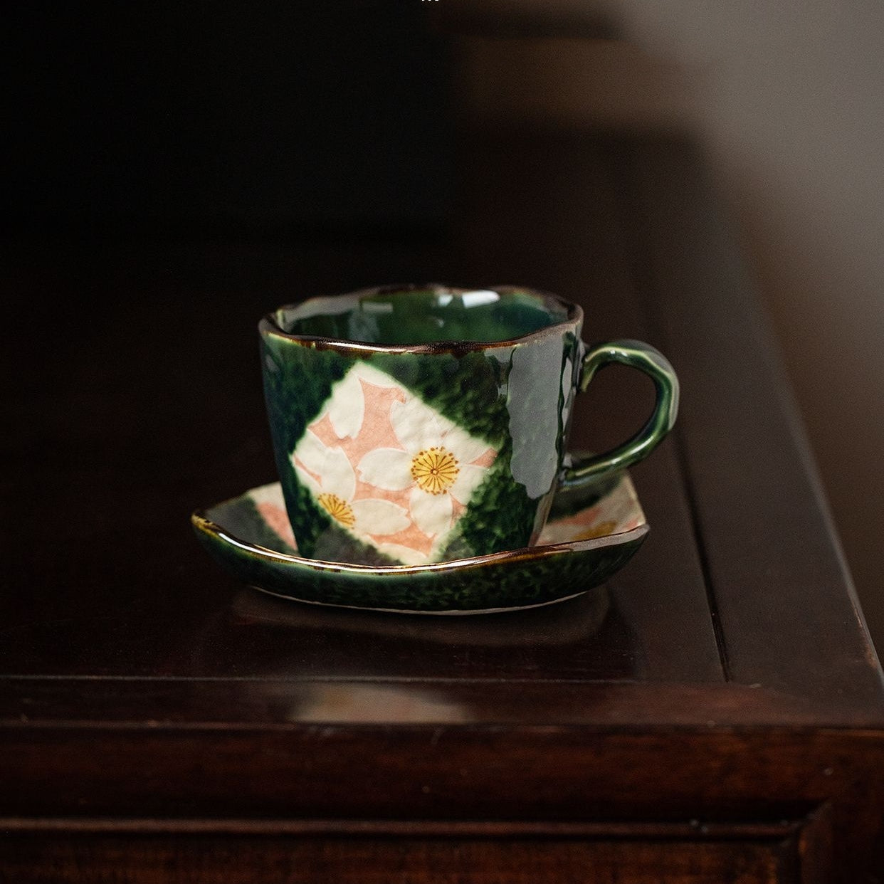 Ceramic Coffee Cup Set – Mino Ware Oribe Sakura Hand-Painted