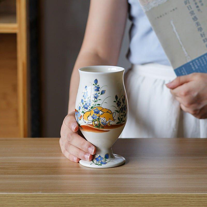 Japanese Ceramic Tall Cup – Hand-Painted Animal Artist Signed
