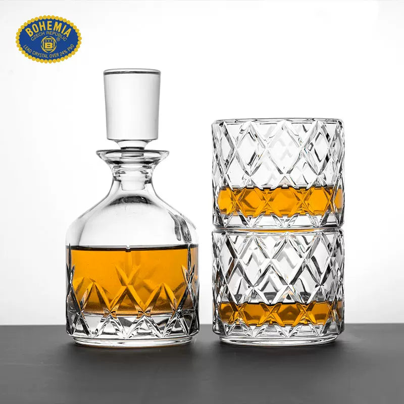 Whisky Decanter Set Bohemia Crystal Stackable Cut Crystal Whisky Decanter Glasses Czech Crystal Bar Gift Set
