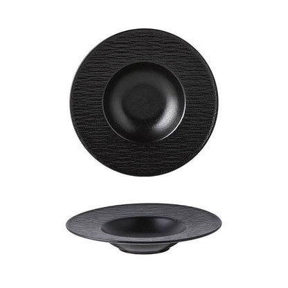 Ceramic Pasta Bowl Plate – Matte Finish Black White Gold Rim