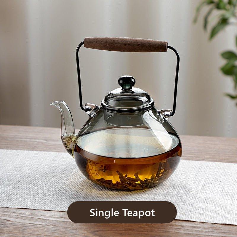 Glass Teapot Set | Wood Handle Japanese Tea Set with Cups
