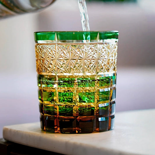 Whiskey Glass Edo Kiriko Handcrafted Diamond Pattern with Wooden Gift Box
