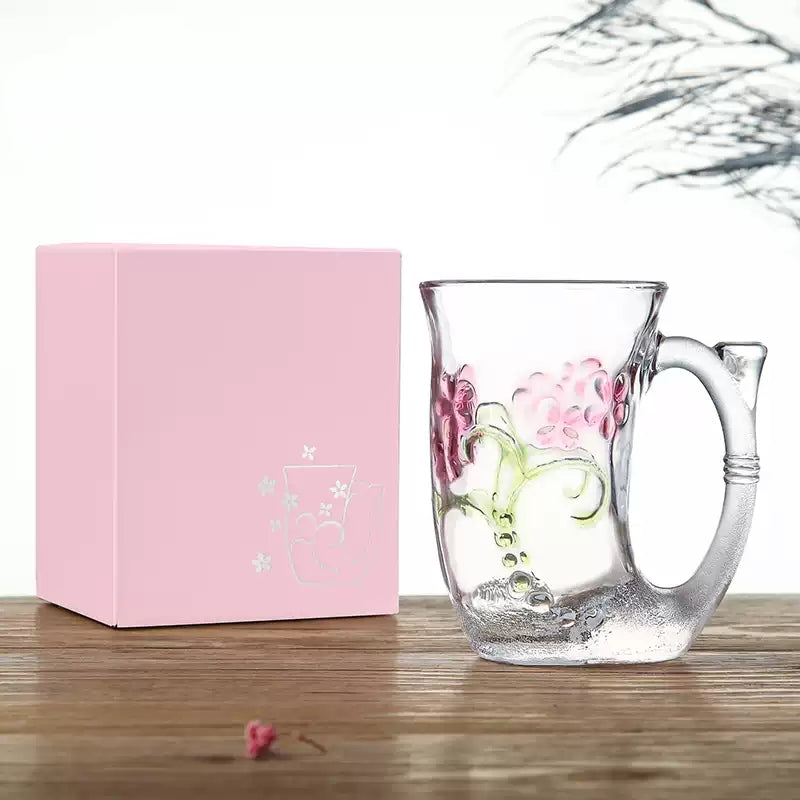 Glass Coffee Mug Set – Mermaid Tail Handle Floral Relief Drinkware