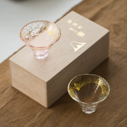 Sake Cup Set – Mt. Fuji Gold Leaf Kinka & Sakura Glass Pair