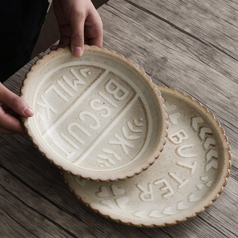 Ceramic Tableware Japanese Butter Biscuit Embossed Plate Bowl Set