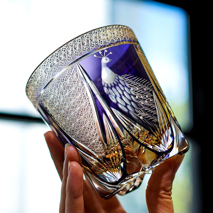 Whiskey Glass Violet Peacock – Edo Kiriko Handcrafted Crystal