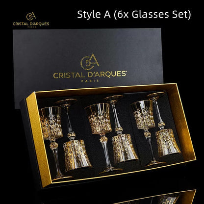 Crystal Wine Glasses Set Golden Vine with Decanter & Leather Case – Made in France | Cristal d'Arques