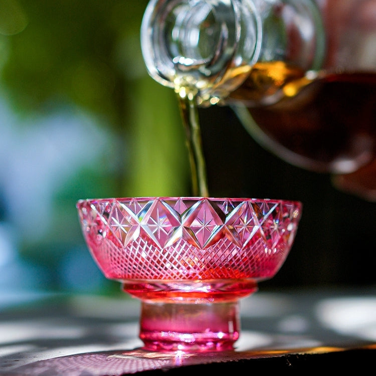 Whiskey Glass Edo Kiriko Royal Treasures – Hand-Carved Floral Pattern Japanese Tumbler with Wooden Box | Gold Red & Royal Blue