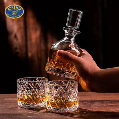 Whisky Decanter Set Bohemia Crystal Stackable Cut Crystal Whisky Decanter Glasses Czech Crystal Bar Gift Set