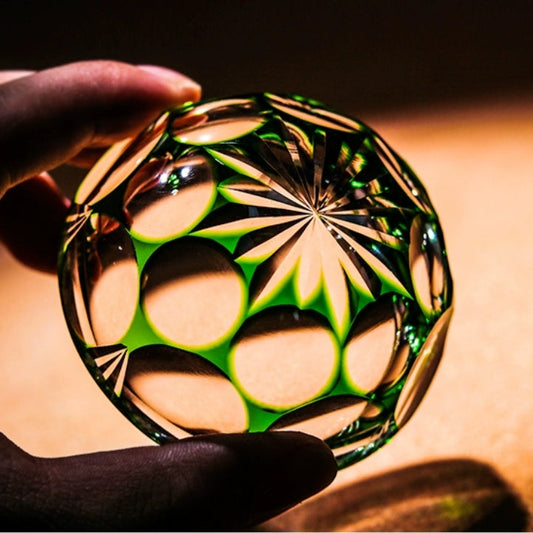 Luxury Whiskey Glass Edo Kiriko Jade Blossom Hand-Carved Crystal | Japanese Artisan Glassware