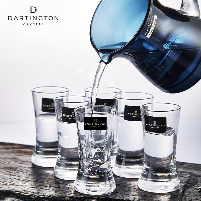 Shot Glasses Set Dartington Royal Crystal with Blue Cream Jug – Lead-Free Spirits Set Made in England