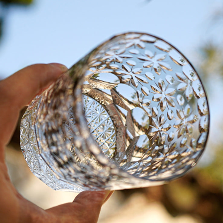 Whiskey Glass Royal Blossom Sakura | Edo Kiriko Handcrafted Crystal