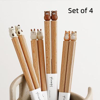 Kids Chopsticks Wooden Animal Sculpture | Shiba Bunny Bear