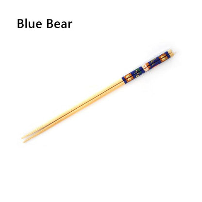 Bamboo Cooking Chopsticks Extended Bear Cartoon Anti-Slip Dual Set