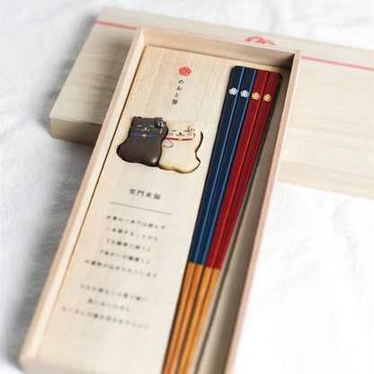 Chopsticks Gift Set | Japanese Shiba Inu & Kitten Handcrafted Wood Couples Wedding