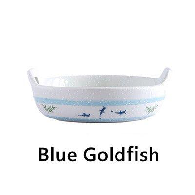 Ceramic Baking Plate Japanese Handcrafted Goldfish Design Oven Safe Serving and Decorative Plate