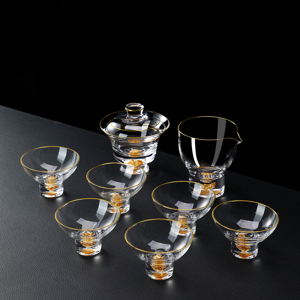 Kung Fu Tea Set Gold Leaf Glass Cups Gongfu Tea Ceremony Set