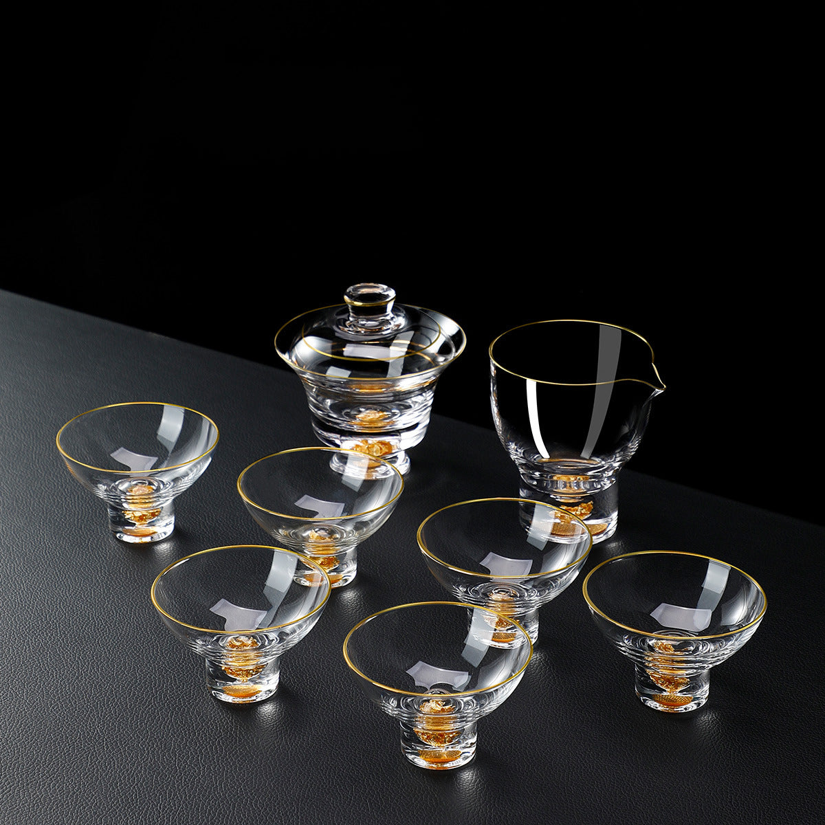 Kung Fu Tea Set Gold Leaf Glass Cups Gongfu Tea Ceremony Set