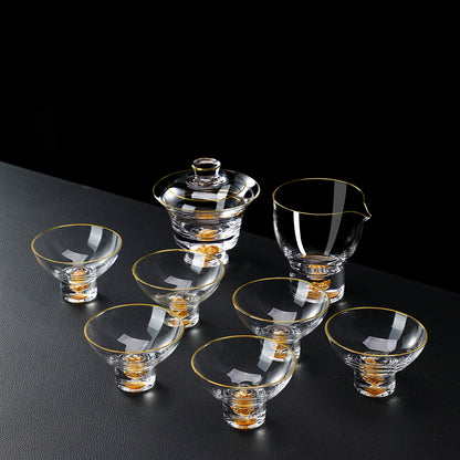 Kung Fu Tea Set Gold Leaf Glass Cups Gongfu Tea Ceremony Set