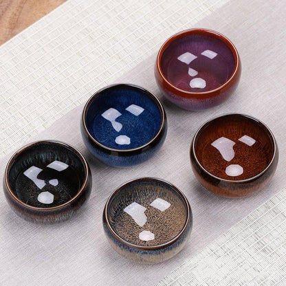 Kung Fu Tea Cups Set of 5 Ceramic Gloss Glazed Gongfu Teacup
