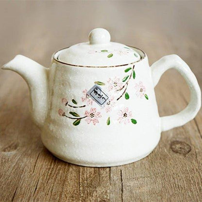 Ceramic Tea Set Japanese Handcrafted Glazed Sakura Teapot and 5 Cups Cherry Blossom Gift Set