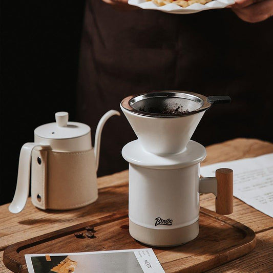 Pour Over Coffee Set Ceramic Single Cup Dripper with Cup & Pot – Black & White Home Brew Kit