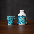 Japanese Sake Set – Kutaniyaki Gold Foil Blue Peony Artist Signed