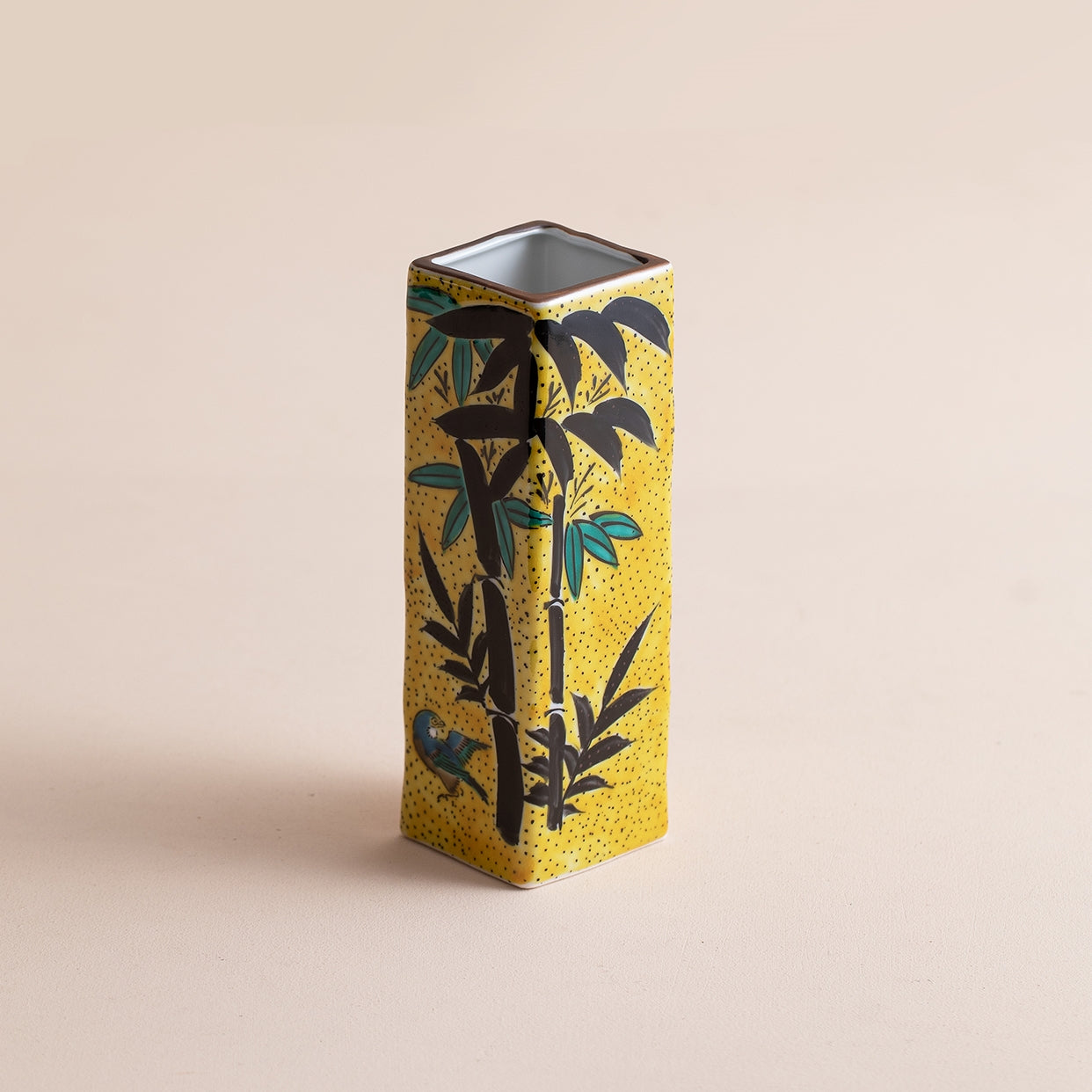 Japanese Ceramic Vase – Kutaniyaki Bamboo Sparrow Gold Glaze