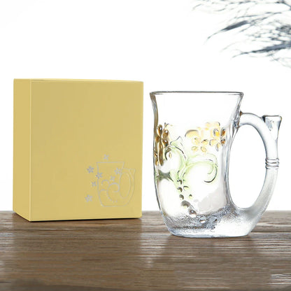 Glass Coffee Mug Set – Mermaid Tail Handle Floral Relief Drinkware