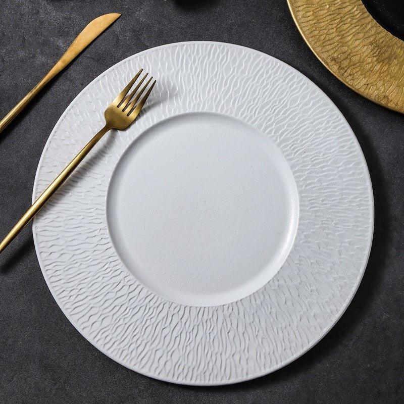 Ceramic Serving Plate – Matte Finish Black White Gold Rim