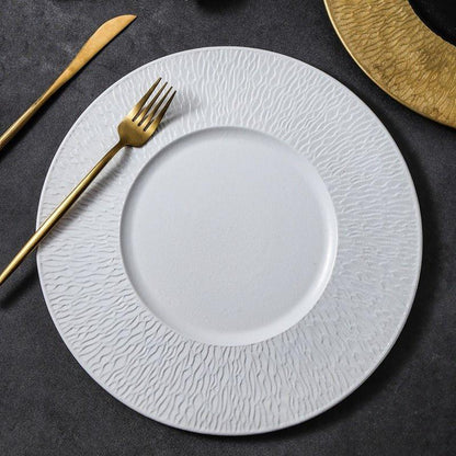 Ceramic Serving Plate – Matte Finish Black White Gold Rim