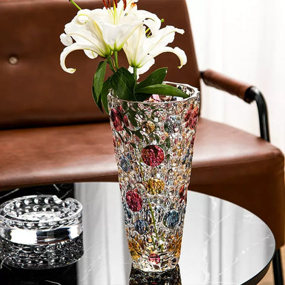 Bohemia Crystal Vase | Hand-Painted Gold Enamel Decorative Glass Vase