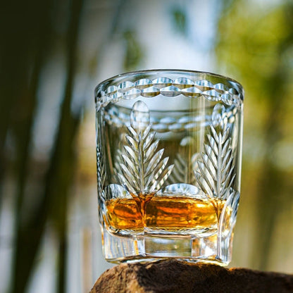 Whiskey Glass Edo Kiriko Avaire Plum Artistry – Hand-Cut Japanese Tumbler with Wooden Box