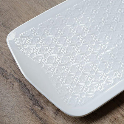 Ceramic Serving Platter | Japanese Floral Pattern Rectangular Dish