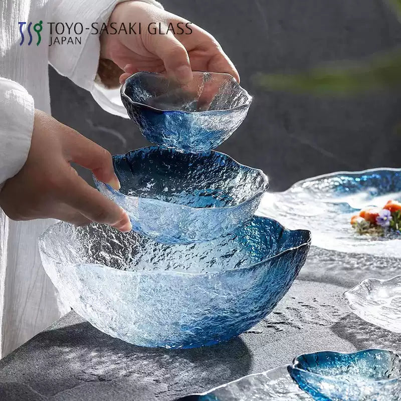 Japanese Glass Plate & Bowl Set – Seiro Pure Dew Tableware Collection