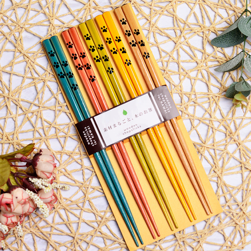 Chopsticks Set of 5 | Paw Print Handcrafted Wooden Japanese Chopsticks